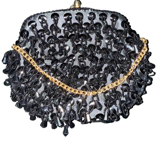 Black beaded and sequin vintage clutch bag Made in Hong Kong for Atleigh purse - Picture 1 of 6